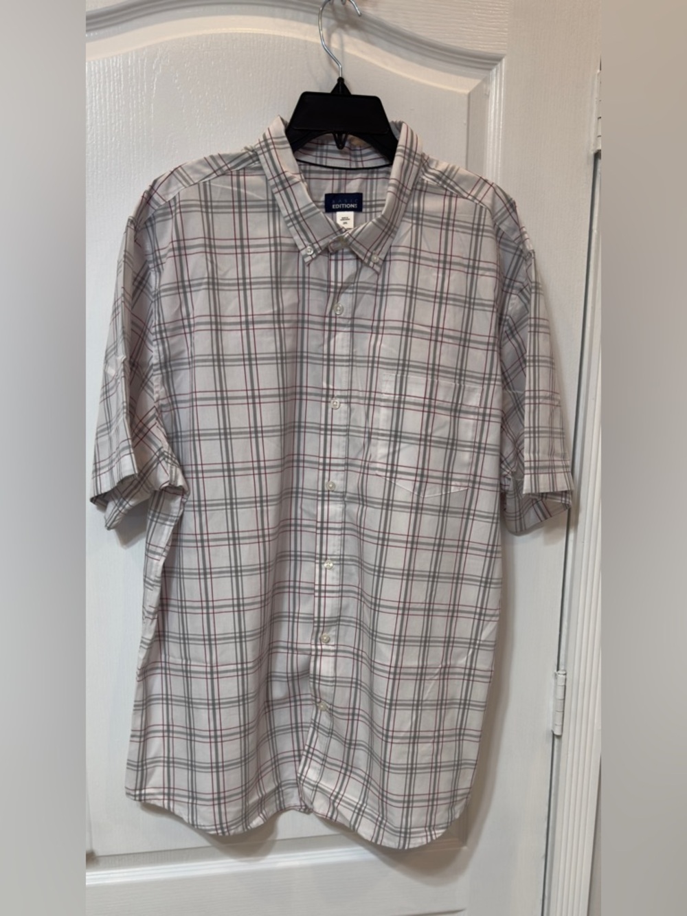 Basic Edition Men's Short-Sleeve Button-Down Plaid Shirt - White/Gray/Red 2XL